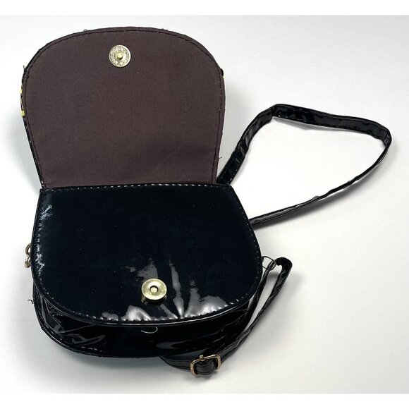 Sanrio HELLO KITTY 6.75"x5.5 Black Patent Crossbody PURSE Handbag Yellow EUC - Picture 3 of 4